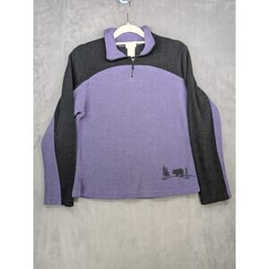 Vtg Artisans Sunschein 1/4 Zip Fleece Sweater Womens XL Purple Black S/M